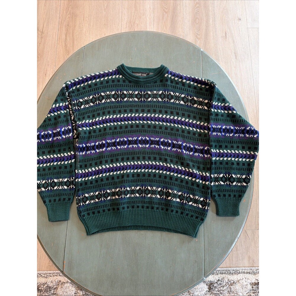 Vintage Botany 500 Men’s Large Geometric Fair Isle Crewneck Sweater 80s